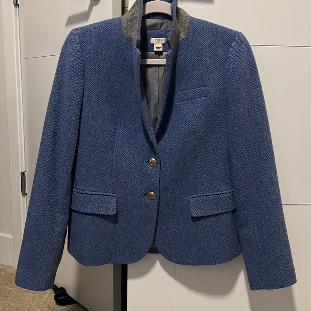 J. Crew Blue Herringbone Wool Blend Blazer